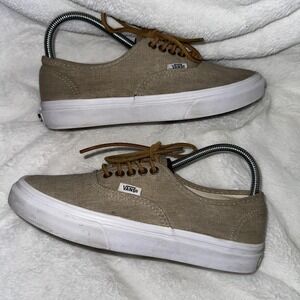 Vans Shoes‎ Size Womens 7 Tan Beige Linen Canvas Low Top Lace Up Skate Sneakers